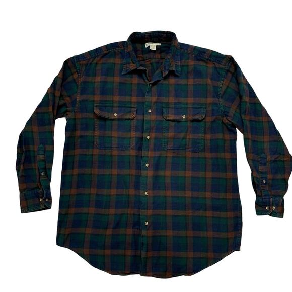 BANANA REPUBLIC Vintage Cotton Flannel Green Yellow Plaid Button Up Shirt Sz XL - Picture 1 of 6
